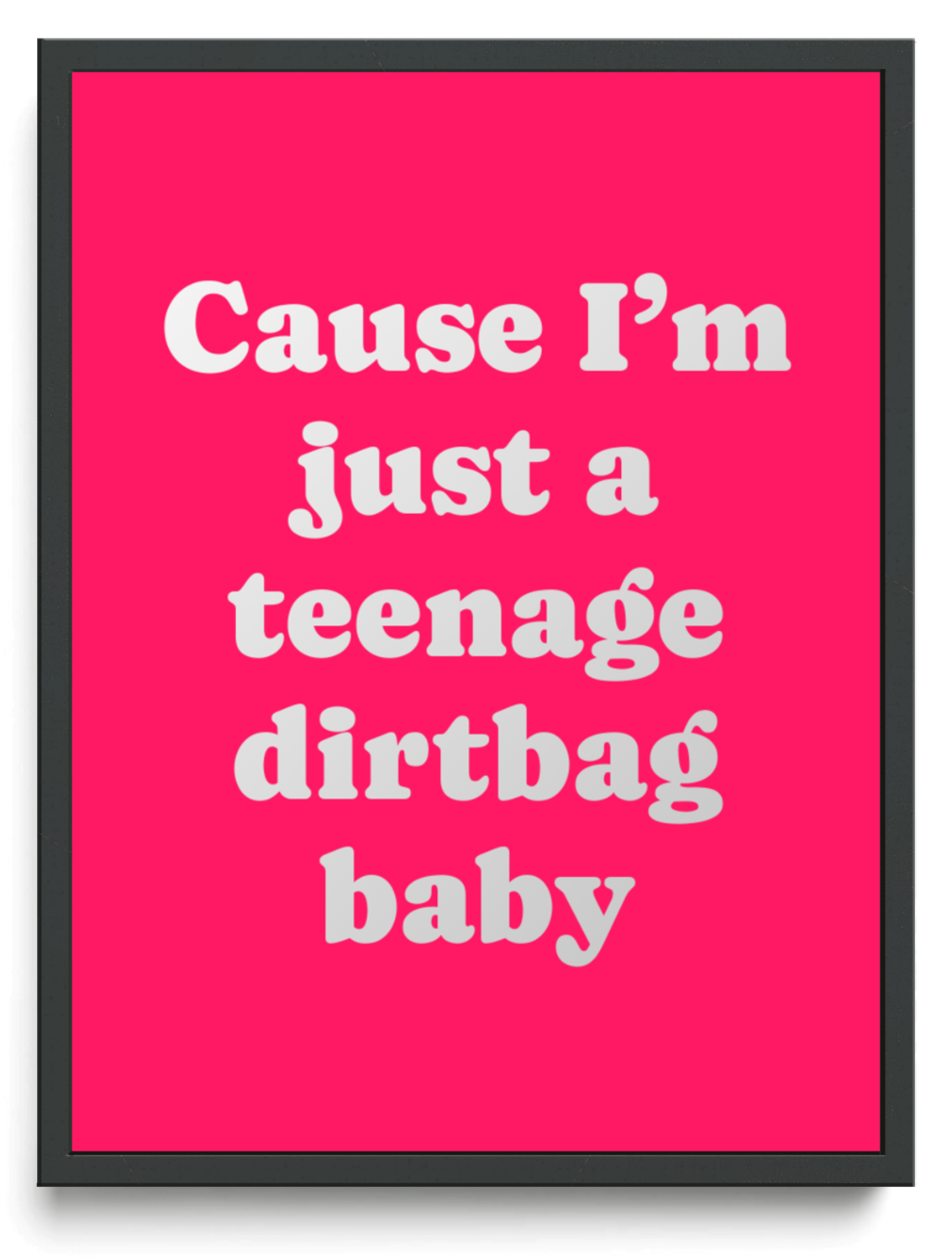 Cause Im just a teenage dirtbag baby framed typographic print