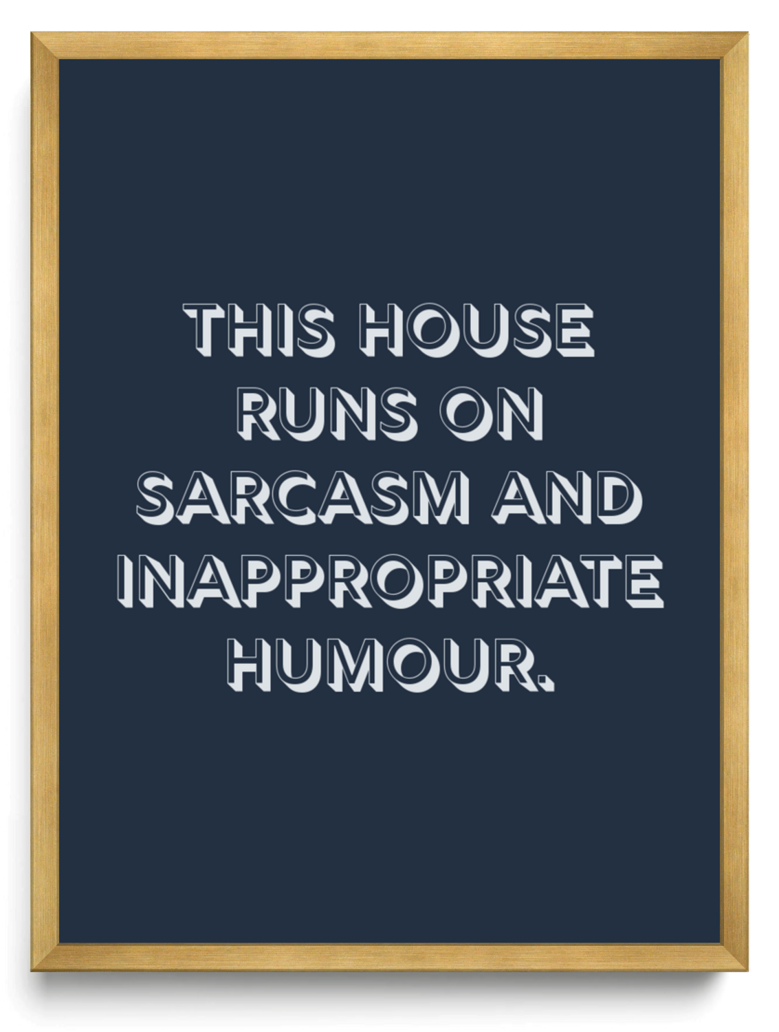 This house runs on sarcasm and inappropriate humour framed typographic print